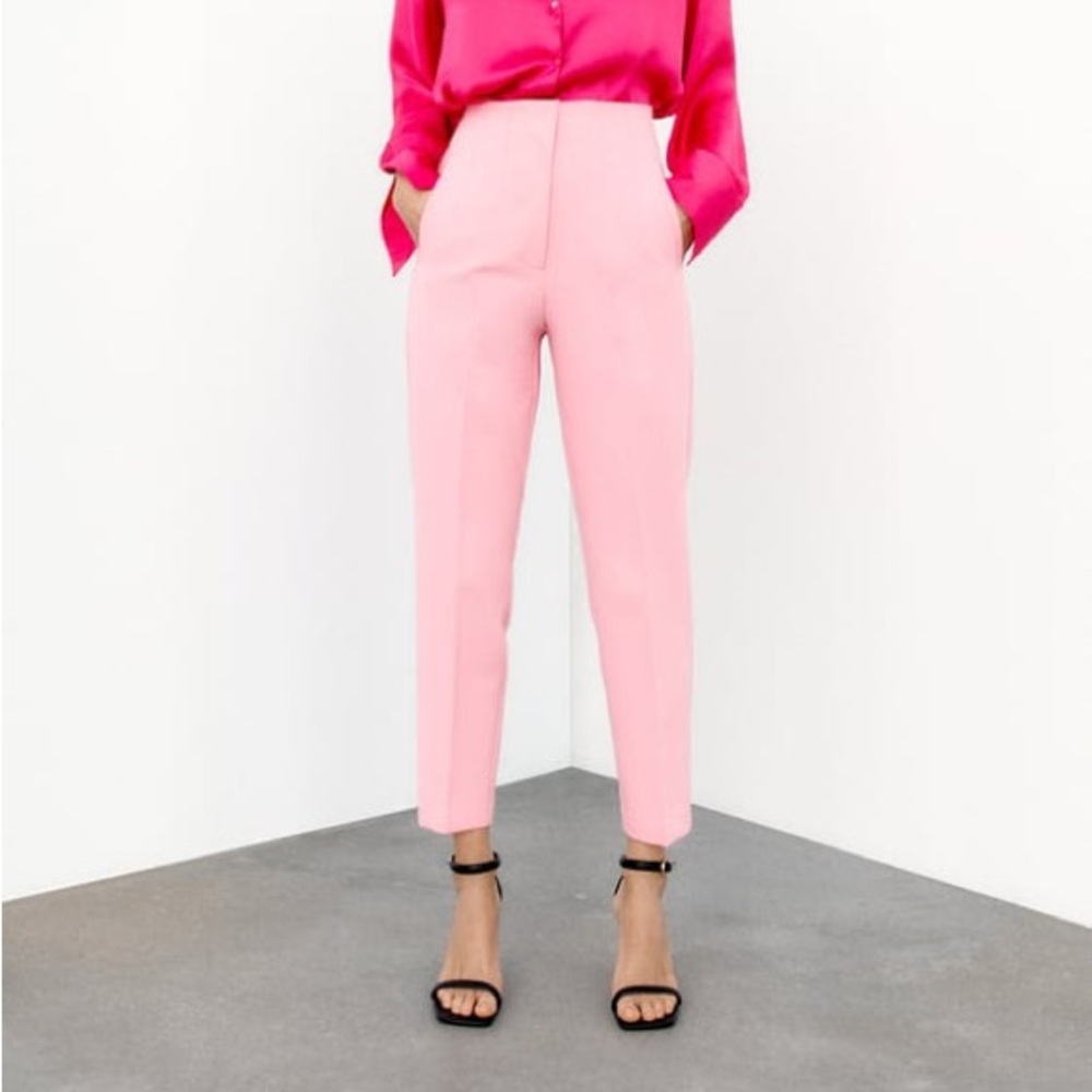 NWT Zara High Waisted Trousers - Bubblegum Pink - Size XL